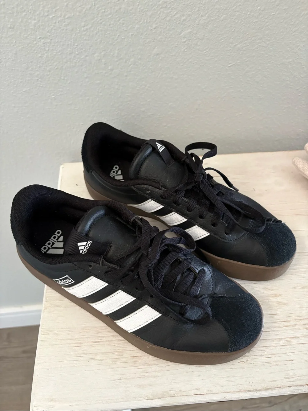 adidas Black & White Low-Top Sneakers with Gum Sole